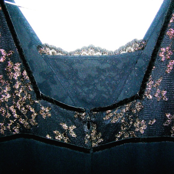 Black Satin and Gold Lace Evening Dress - Picture 3 of 3